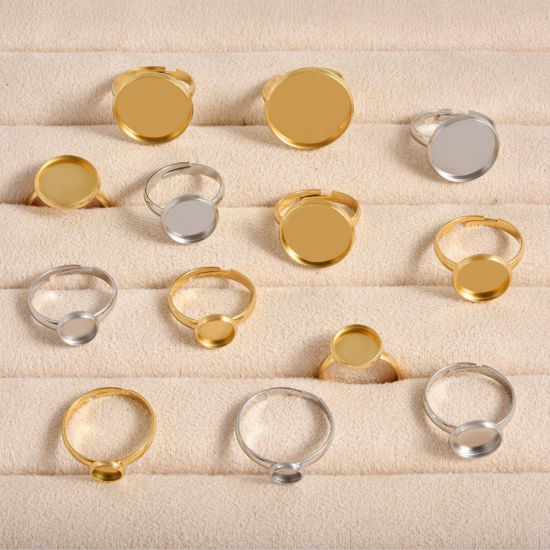 Image de 5 Pcs Bagues Ouvert Ajoustable en 304 Acier Inoxydable Respectueux de la Nature Cabochon Rapportable 17mm (Taille d'US 6.5)