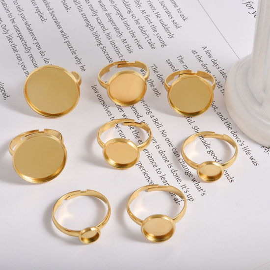 Image de 5 Pcs Bagues Ouvert Ajoustable en 304 Acier Inoxydable Respectueux de la Nature Cabochon Rapportable 17mm (Taille d'US 6.5)