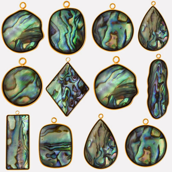 Immagine di 2 Pz Ecologico 304 Acciaio Inossidabile & Conchiglie Naturali Ciondoli Multicolore Geometrica