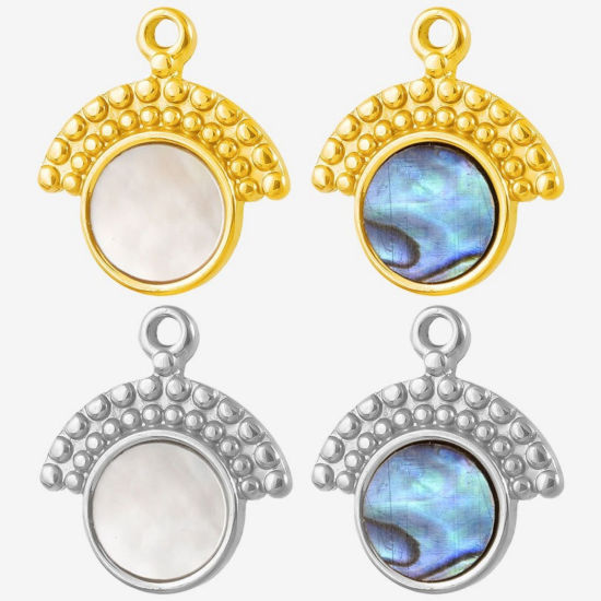 Image de 2 Pcs Breloques en 304 Acier Inoxydable & Coquille Naturelle Respectueux de la Nature Multicolore Eventail