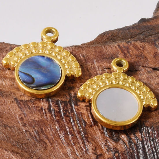 Image de 2 Pcs Breloques en 304 Acier Inoxydable & Coquille Naturelle Respectueux de la Nature Multicolore Eventail