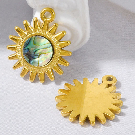 Immagine di 2 Pz Ecologico 304 Acciaio Inossidabile & Conchiglie Naturali Ciondoli Multicolore Sole