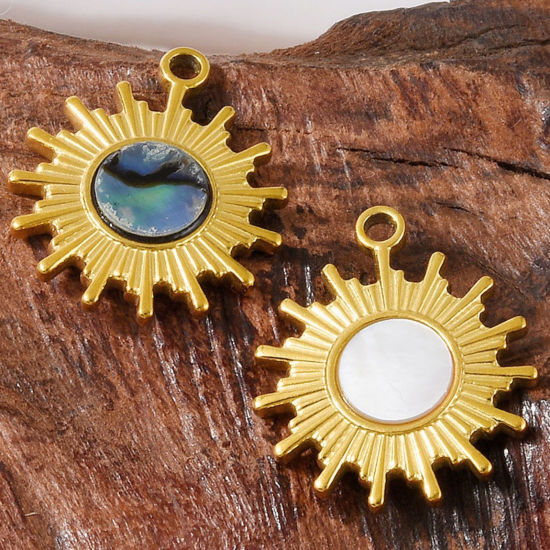Immagine di 2 Pz Ecologico 304 Acciaio Inossidabile & Conchiglie Naturali Ciondoli Multicolore Sole