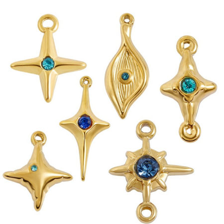 Immagine di 3 Pz Ecologico 304 Acciaio Inossidabile Ciondoli Stella Foglia Blu Strass