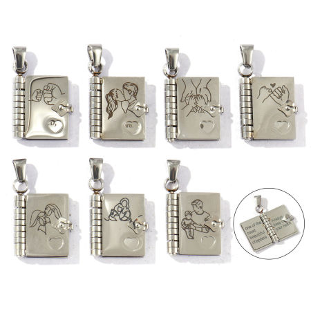 Picture of Eco-friendly 304 Stainless Steel Family Jewelry Pendants Silver Tone Unique Openable Flip Page Book Mirror Polishing 3cm x 1.8cm