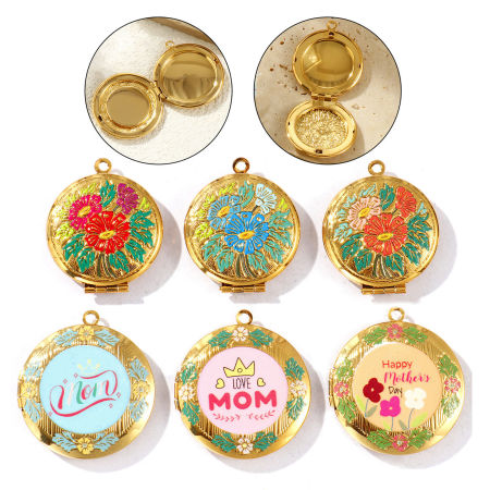 Picture of Eco-friendly PVD Vacuum Plating Waterproof Anti-Tarnish Hypoallergenic 304 Stainless Steel Mother's Day Picture Photo Locket Frame Pendants 18K Real Gold Plated Multicolor Enamel Can Open