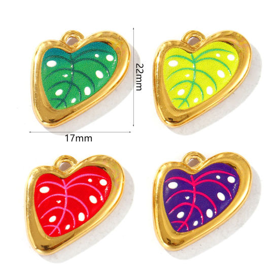 Picture of Eco-friendly PVD Vacuum Plating Waterproof Anti-Tarnish Hypoallergenic 304 Stainless Steel Charms 18K Real Gold Plated Leaf Printed 22mm x 17mm