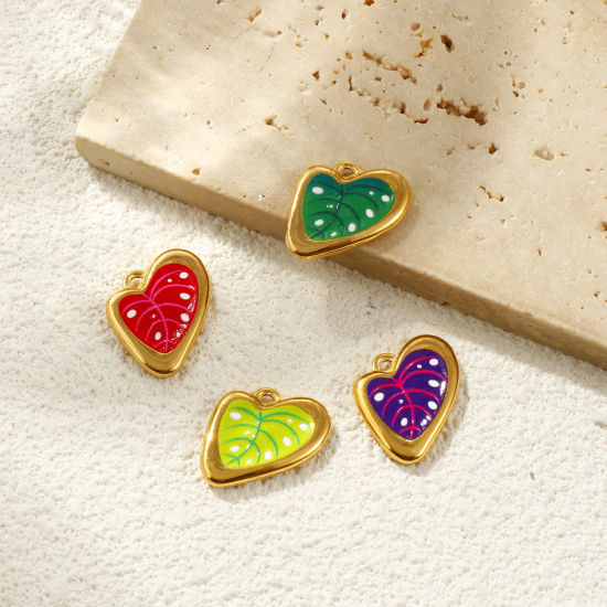 Picture of Eco-friendly PVD Vacuum Plating Waterproof Anti-Tarnish Hypoallergenic 304 Stainless Steel Charms 18K Real Gold Plated Leaf Printed 22mm x 17mm