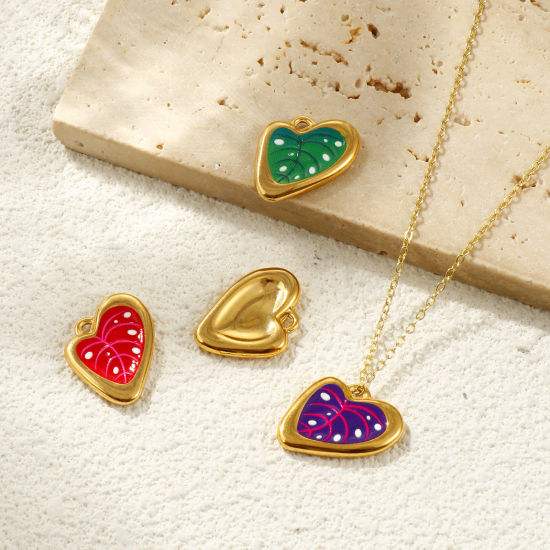 Picture of Eco-friendly PVD Vacuum Plating Waterproof Anti-Tarnish Hypoallergenic 304 Stainless Steel Charms 18K Real Gold Plated Leaf Printed 22mm x 17mm