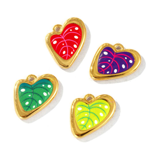 Picture of Eco-friendly PVD Vacuum Plating Waterproof Anti-Tarnish Hypoallergenic 304 Stainless Steel Charms 18K Real Gold Plated Leaf Printed 22mm x 17mm