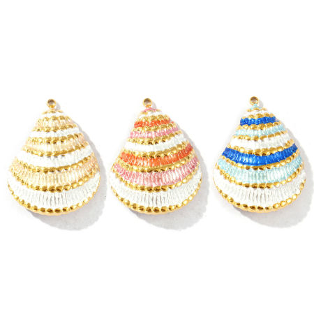Immagine di 2 Pz Placcatura Sottovuoto PVD Ecologica Impermeabile Anti-Ossidante Ipoallergenico 304 Acciaio Inossidabile Ciondoli Pendenti 18K Vero Oro Placcato Smalto Conchiglia 3cm x 2.3cm