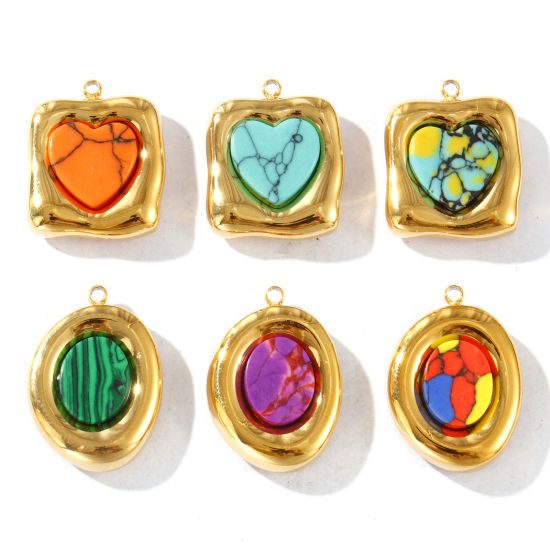 Picture of Eco-friendly PVD Vacuum Plating Waterproof Anti-Tarnish Hypoallergenic 304 Stainless Steel Charms 18K Real Gold Plated With Synthetic Gemstone Cabochons