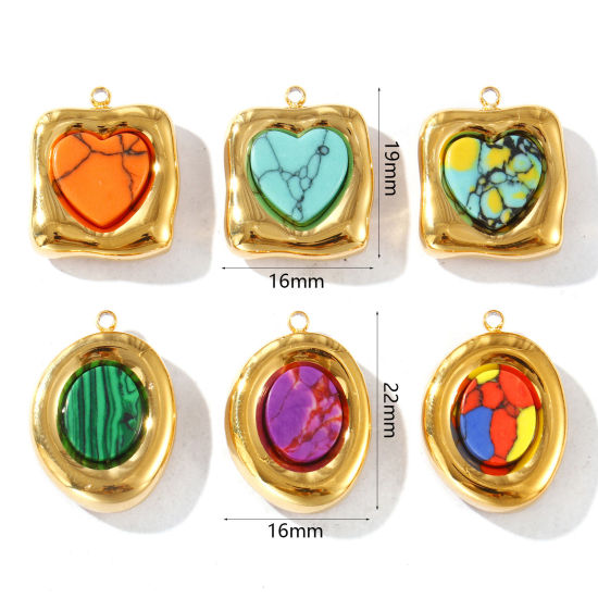 Picture of Eco-friendly PVD Vacuum Plating Waterproof Anti-Tarnish Hypoallergenic 304 Stainless Steel Charms 18K Real Gold Plated With Synthetic Gemstone Cabochons