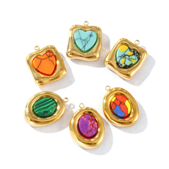 Picture of Eco-friendly PVD Vacuum Plating Waterproof Anti-Tarnish Hypoallergenic 304 Stainless Steel Charms 18K Real Gold Plated With Synthetic Gemstone Cabochons