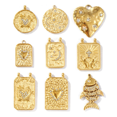 Image de 1 Pièce Breloques en 304 Acier Inoxydable Placage Sous Vide PVD Écologique Imperméable Anti-ternissement Hypoallergénique Plaqué Or Véritable 18K Micro Pave à Strass Transparent