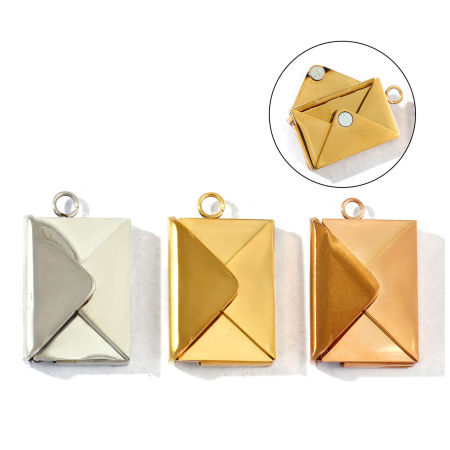 Picture of Eco-friendly 304 Stainless Steel Charms Multicolor Envelope With Blank Tag Card Magnetic Can Open 24mm x 15mm