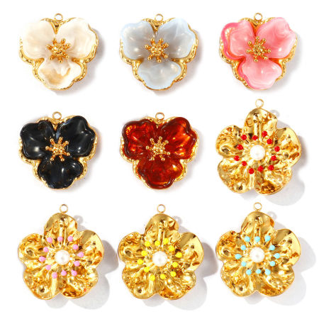 Picture of Eco-friendly PVD Vacuum Plating Waterproof Anti-Tarnish Hypoallergenic 304 Stainless Steel Charms 18K Real Gold Plated Flower