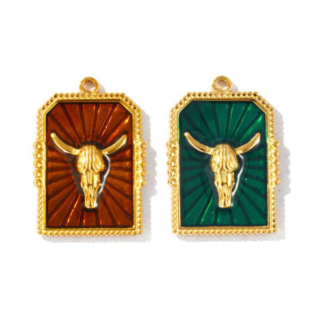 Immagine di 2 Pz Placcatura Sottovuoto PVD Ecologica Impermeabile Anti-Ossidante Ipoallergenico 304 Acciaio Inossidabile Cowboy dell'Ovest Ciondoli 18K Vero Oro Placcato Smalto Esagono Tau 28mm x 19.5mm