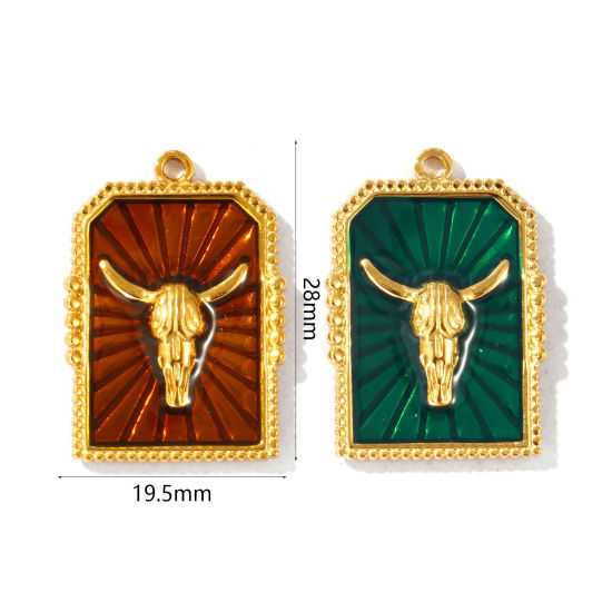 Picture of Eco-friendly PVD Vacuum Plating Waterproof Anti-Tarnish Hypoallergenic 304 Stainless Steel West Cowboy Charms 18K Real Gold Plated Enamel Hexagon Taren 28mm x 19.5mm