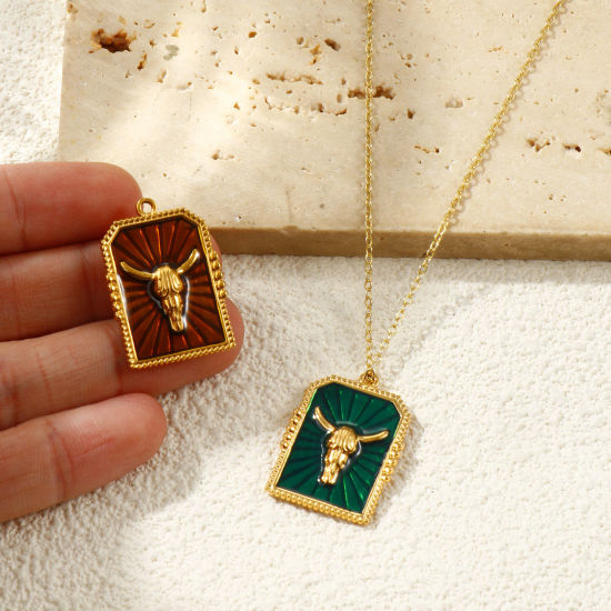 Picture of Eco-friendly PVD Vacuum Plating Waterproof Anti-Tarnish Hypoallergenic 304 Stainless Steel West Cowboy Charms 18K Real Gold Plated Enamel Hexagon Taren 28mm x 19.5mm