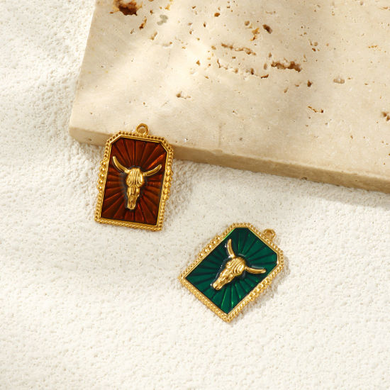 Picture of Eco-friendly PVD Vacuum Plating Waterproof Anti-Tarnish Hypoallergenic 304 Stainless Steel West Cowboy Charms 18K Real Gold Plated Enamel Hexagon Taren 28mm x 19.5mm