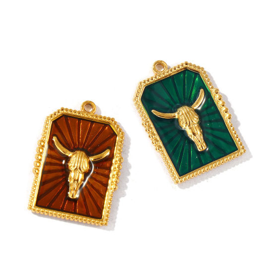 Picture of Eco-friendly PVD Vacuum Plating Waterproof Anti-Tarnish Hypoallergenic 304 Stainless Steel West Cowboy Charms 18K Real Gold Plated Enamel Hexagon Taren 28mm x 19.5mm