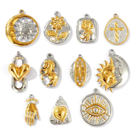Picture of Eco-friendly PVD Vacuum Plating Waterproof Anti-Tarnish Hypoallergenic 304 Stainless Steel Charms 18K Real Gold Plated & Silver Tone Two Tone