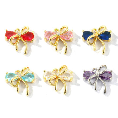 Immagine di 2 Pz Ottone Abiti Ciondoli Multicolore Cravatta a Farfalla Filigrana Multicolore Strass 13mm x 13mm