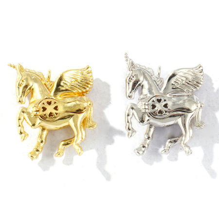 Picture of Brass Aromatherapy Essential Oil Diffuser Locket Pendants Multicolor Horse Animal Can Open 24mm x 24mm