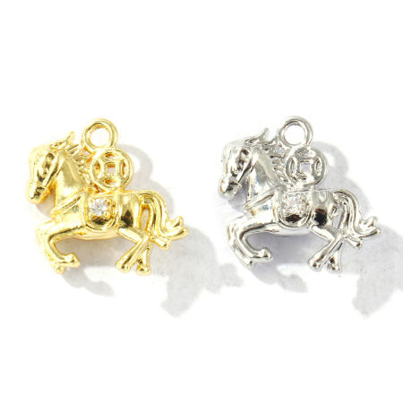 Immagine di 2 Pz Ottone Ciondoli Multicolore Cavallo 3D Trasparente Cubic Zirconiae 15mm x 14mm