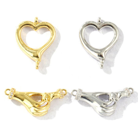 Brass Connectors Charms Pendants Multicolor Heart Hand