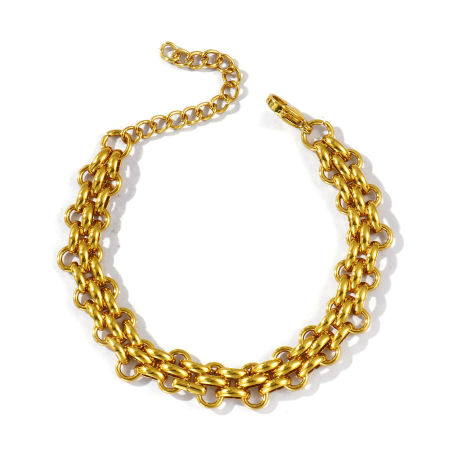 Image de Collier & Bracelet En Gros Plaqué Or 18K en 304 Acier Inoxydable, Chaînes, aux Femmes Respectueux de la Nature Simple À la Mode Cadeau Bijoux pour Détaillants 1 Pièce