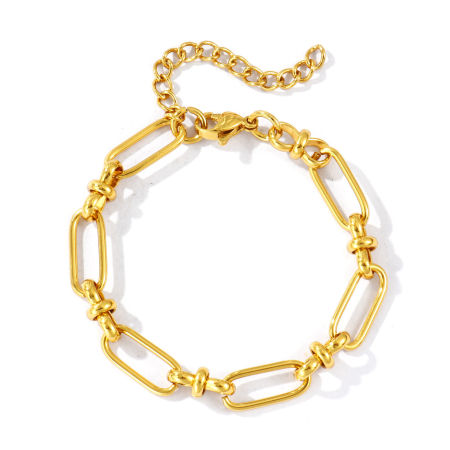 Image de Collier & Bracelet En Gros Plaqué Or 18K en 304 Acier Inoxydable, Chaîne à Maillons Faite à la Main, aux Femmes Respectueux de la Nature Simple À la Mode Cadeau Bijoux pour Détaillants 1 Pièce