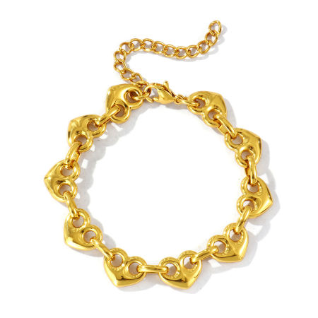 Image de Bracelets En Gros Plaqué Or 18K en 304 Acier Inoxydable, Chaîne Maille Cœur Respectueux de la Nature, aux Femmes Simple À la Mode Cadeau Fournitures de Bijoux 17cm long, 1 Pièce