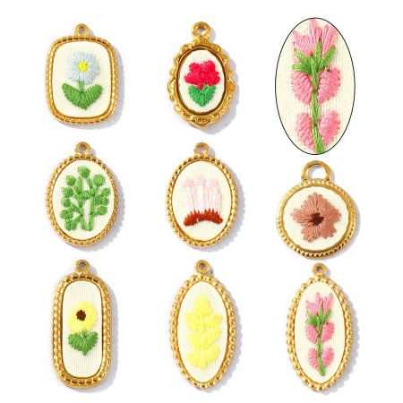 Immagine di 2 Pz PVD Ecologica Anti-Ossidante Ipoallergenico 304 Acciaio Inossidabile Ciondoli All'Ingrosso 18K Vero Oro Placcato Multicolore Geometrica Fiore Fatto Ricamato