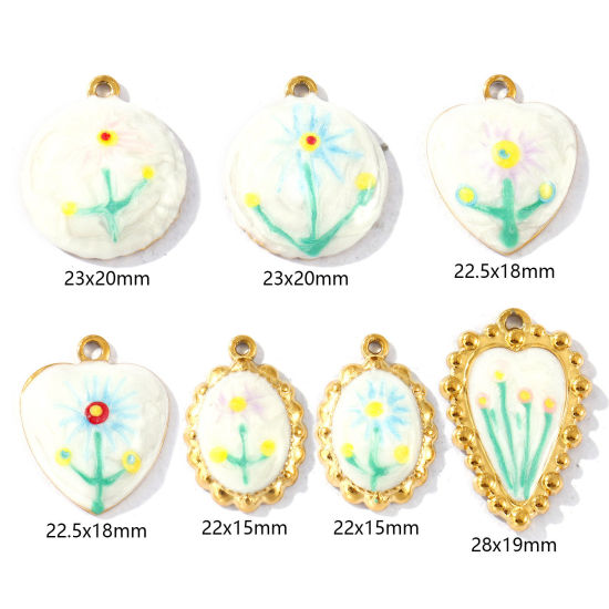 Picture of 2 PCs Eco-friendly PVD Vacuum Plating Waterproof Anti-Tarnish Hypoallergenic 304 Stainless Steel Charms 18K Real Gold Plated Multicolor Enamel Sunflower Pearlized
