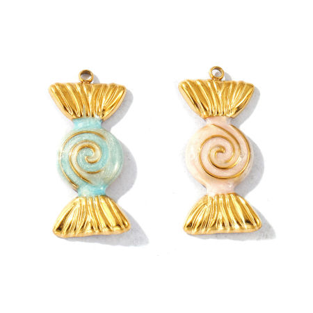 Immagine di 2 Pz Placcatura Sottovuoto PVD Ecologica Impermeabile Anti-Ossidante Ipoallergenico 304 Acciaio Inossidabile Ciondoli Pendenti 18K Vero Oro Placcato Smalto Caramella Madreperla 3.2cm x 1.5cm