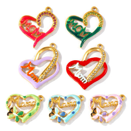 Immagine di 2 Pz PVD Ecologica Impermeabile Anti-Ossidante Ipoallergenico 304 Acciaio Inossidabile & Strass Festa Della Mamma Ciondoli All'Ingrosso 18K Vero Oro Placcato Multicolore Smalto Cuore