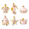 Picture of 5 PCs Eco-friendly PVD Waterproof Anti-Tarnish Hypoallergenic 304 Stainless Steel Ocean Jewelry Charms Wholesale 18K Real Gold Plated Pink Enamel Marine Animal Pearlized