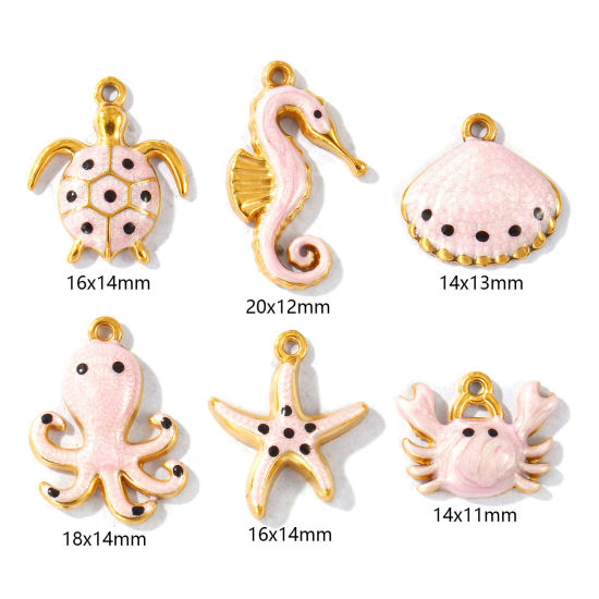 Image de 5 Pcs Breloques En Gros en 304 Acier Inoxydable PVD Écologique Imperméable Anti-Tarnissure Hypoallergénique Bijoux d'Océan Plaqué Or Véritable 18K Rose Émail Animal Marin Perlaire