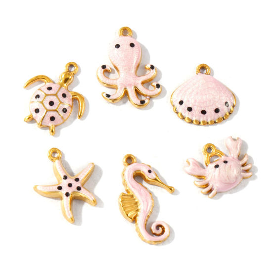 Image de 5 Pcs Breloques En Gros en 304 Acier Inoxydable PVD Écologique Imperméable Anti-Tarnissure Hypoallergénique Bijoux d'Océan Plaqué Or Véritable 18K Rose Émail Animal Marin Perlaire