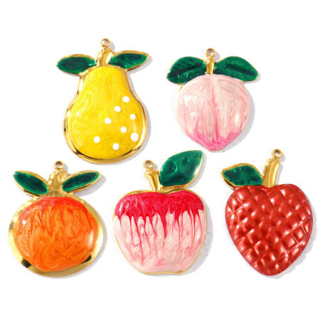 Picture of Eco-friendly PVD Waterproof Anti-Tarnish Hypoallergenic 304 Stainless Steel Charms Wholesale 18K Real Gold Plated Multicolor Enamel Fruit