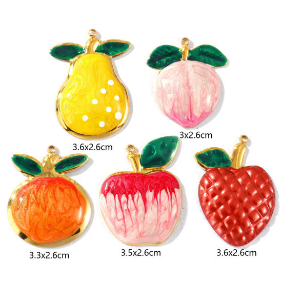 Picture of Eco-friendly PVD Waterproof Anti-Tarnish Hypoallergenic 304 Stainless Steel Charms Wholesale 18K Real Gold Plated Multicolor Enamel Fruit