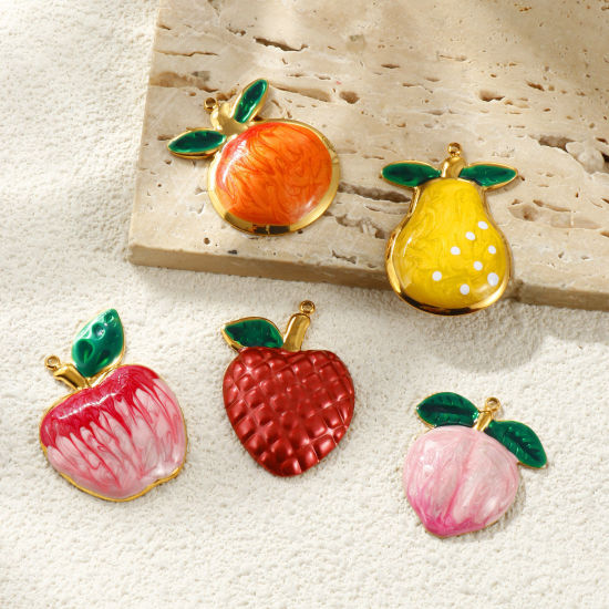 Picture of Eco-friendly PVD Waterproof Anti-Tarnish Hypoallergenic 304 Stainless Steel Charms Wholesale 18K Real Gold Plated Multicolor Enamel Fruit