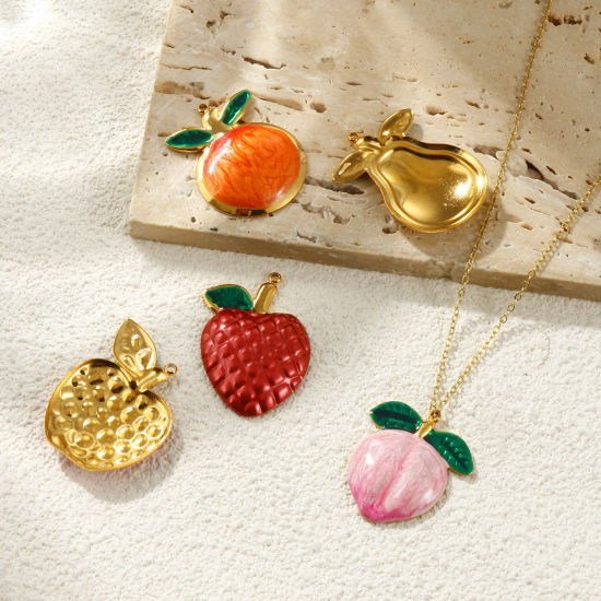 Picture of Eco-friendly PVD Waterproof Anti-Tarnish Hypoallergenic 304 Stainless Steel Charms Wholesale 18K Real Gold Plated Multicolor Enamel Fruit