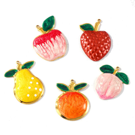 Picture of Eco-friendly PVD Waterproof Anti-Tarnish Hypoallergenic 304 Stainless Steel Charms Wholesale 18K Real Gold Plated Multicolor Enamel Fruit