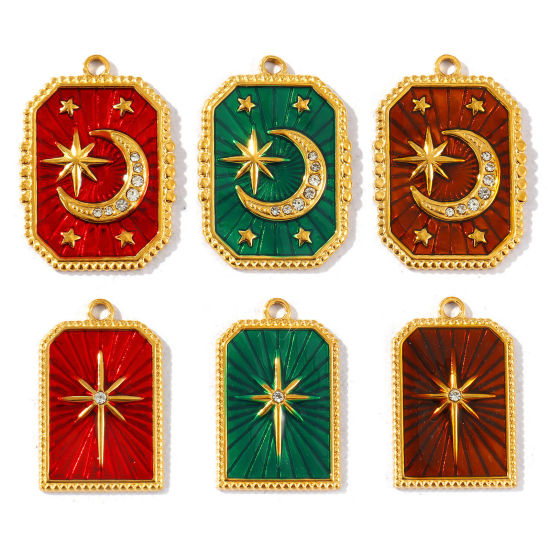 Picture of Eco-friendly PVD Waterproof Anti-Tarnish Hypoallergenic 304 Stainless Steel Galaxy Charms Wholesale 18K Real Gold Plated Enamel Geometric Clear Rhinestone