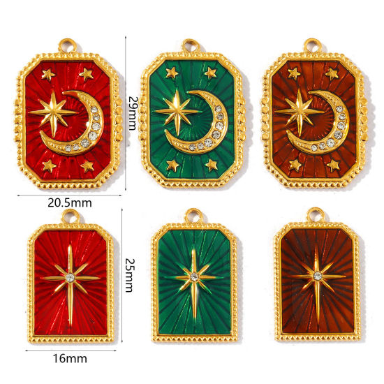 Picture of Eco-friendly PVD Waterproof Anti-Tarnish Hypoallergenic 304 Stainless Steel Galaxy Charms Wholesale 18K Real Gold Plated Enamel Geometric Clear Rhinestone