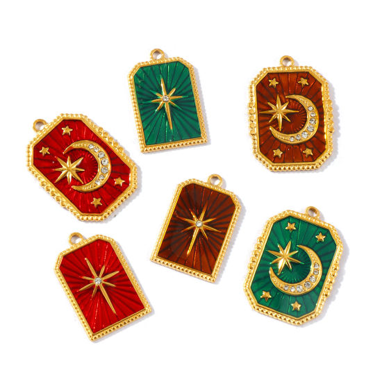 Picture of Eco-friendly PVD Waterproof Anti-Tarnish Hypoallergenic 304 Stainless Steel Galaxy Charms Wholesale 18K Real Gold Plated Enamel Geometric Clear Rhinestone