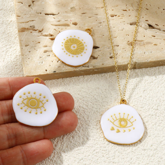Picture of Eco-friendly PVD Waterproof Anti-Tarnish Hypoallergenic 304 Stainless Steel Religious Charms Wholesale 18K Real Gold Plated White Enamel Eye of Providence/ All-seeing Eye